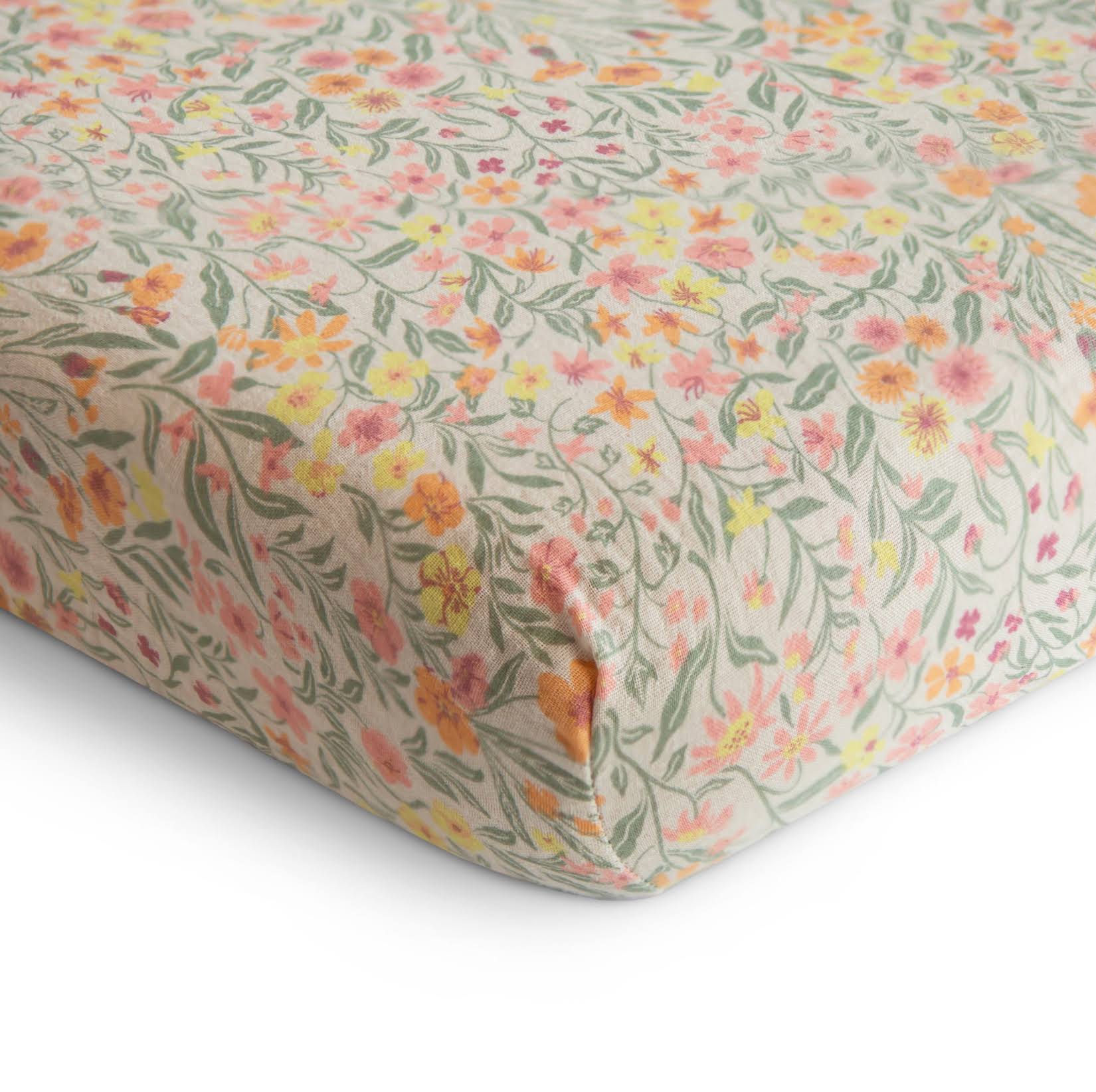 Mushie Extra Soft Muslin Crib Sheet Pastel Blooms