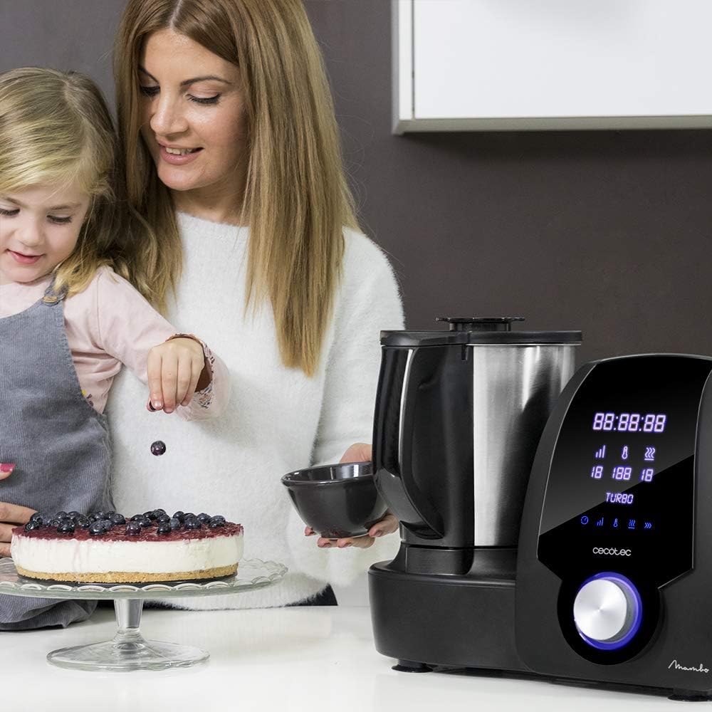 Cecotec Robot de Cuisine Mambo Black. 23 Fonctions, 10 Niveaux de Température, 1700W, 2,5 kg de Pâte, Cruche de 3,3L, 10 Vitesses, Minuterie, Température Réglable de 37 °C à 120 °C