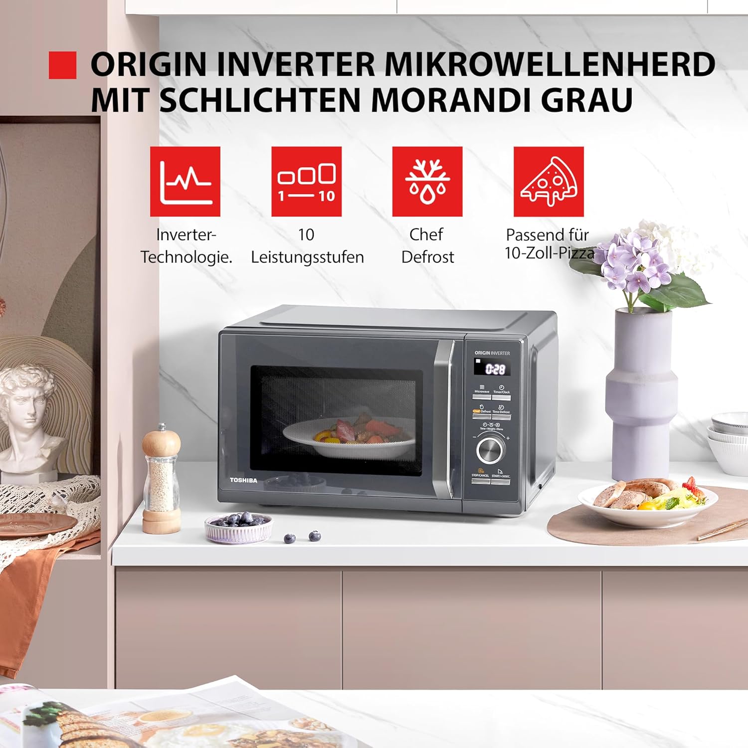 Toshiba Micro-ondes 20L MW2-MM20P(BK), Micro-ondes sur Pied, 800W, 5 Niveaux de Puissance, avec Décongélation Facile, éclairage LED à l'intérieur, Noir
