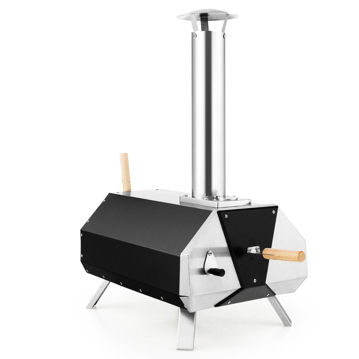 Four Pizza Extrieur en Acier Inoxydable avec Pierre Pizza de 30,5cm Four Bois pour Pizza avec Pelle Pare-feu Pieds Pliables -
