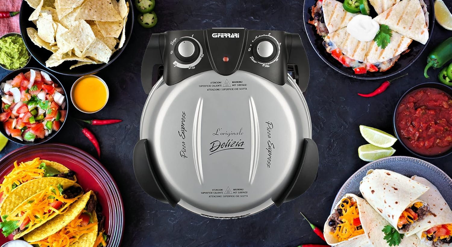 G3 Ferrari G10006 Pizza Express Delizia, 1200 W Pizza Oven, Adjustable Thermostat up to 400°C, Cooks Tasty Pizza in 5 Minutes, Double Resistance, Recipe Book and Spatulas Included - Black