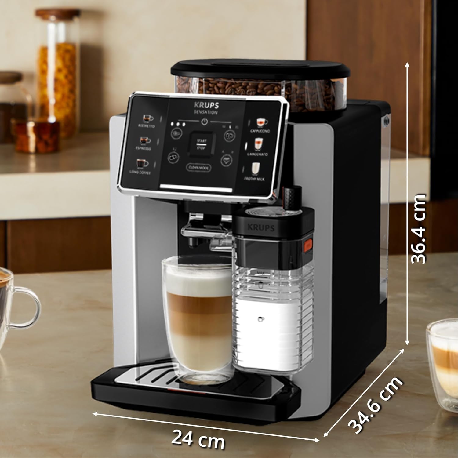 Krups Sensation C50, Machine à café grains, machine expresso, 5 boissons accès direct, Interface tactile, Facile à utiliser, Nettoyage automatique, Buse vapeur Cappuccino, Fabriqué en France EA910810