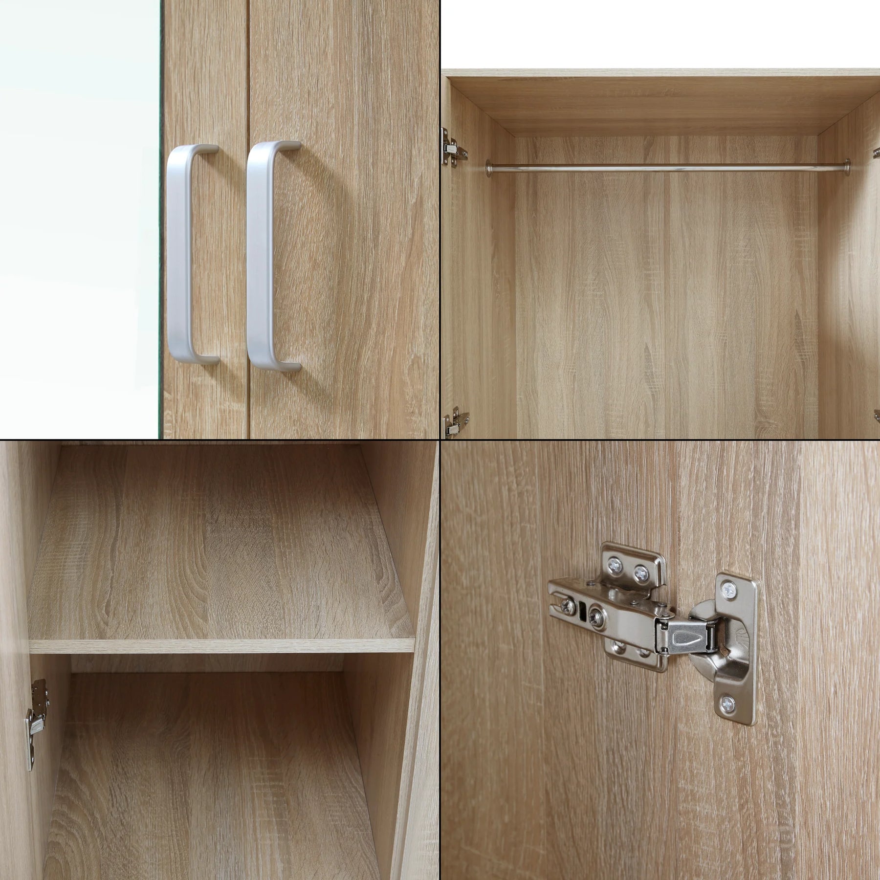 Armoire de chambre garde-robe moderne meuble de rangement intemporel 5 étagères 3 tiroirs + miroir MDF 176 x 120 x 52 cm effet chêne sonoma 03_0006369