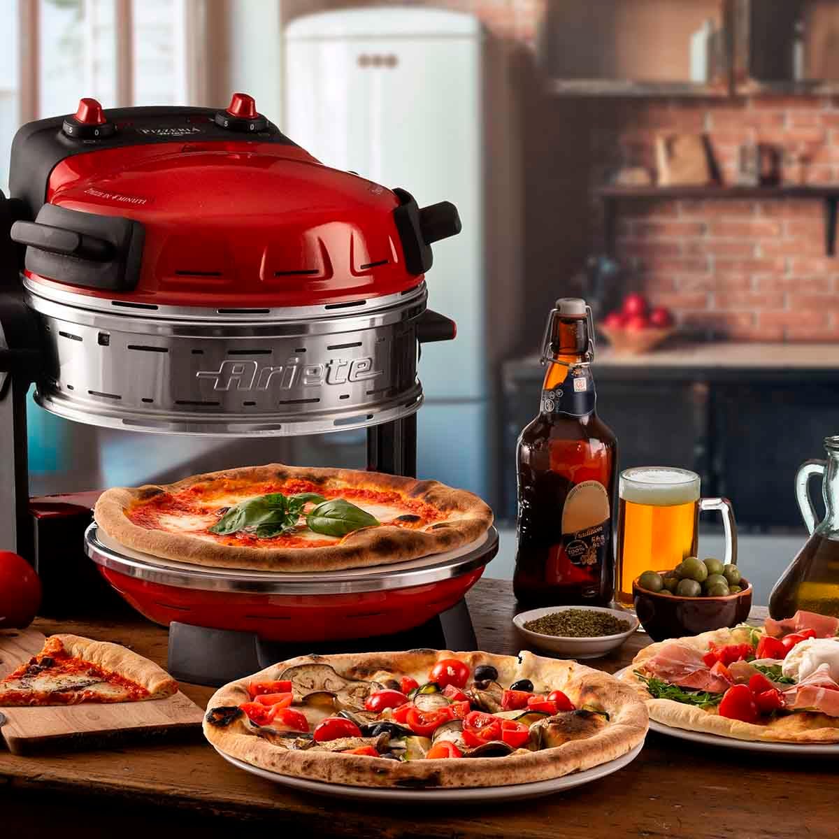 Ariete Pizza Oven 918, Pizza 4 Minutes, 5 Cooking Levels, Refractory Plate for Heating, Wooden Blades Included, Maximum Temperature 400°C, 1200W, White