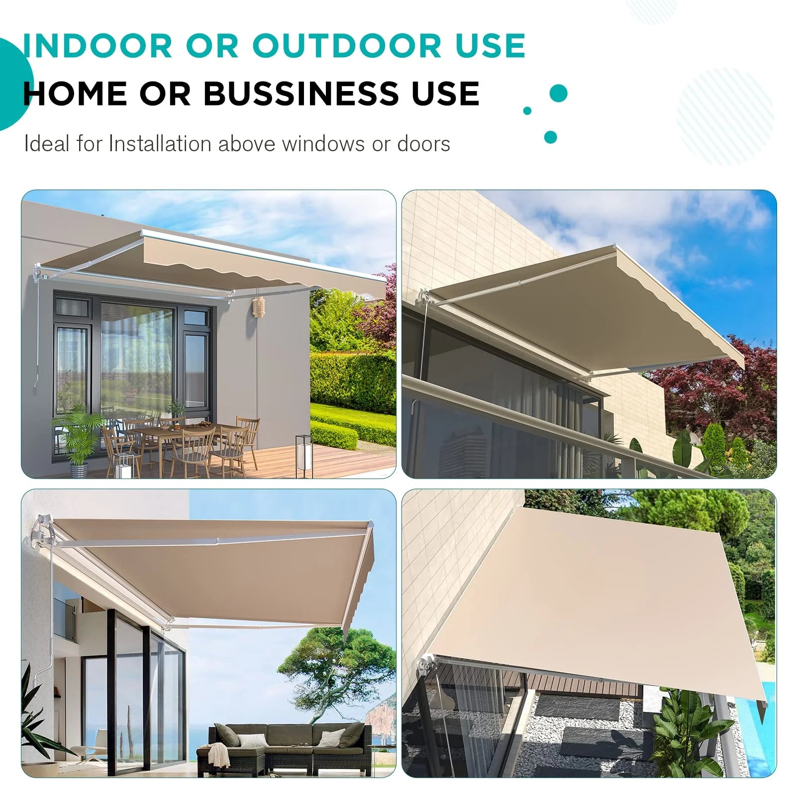 AECOJOY 10'×8' Manual Retractable Awning Sun Shade, Patio Awning Canopy