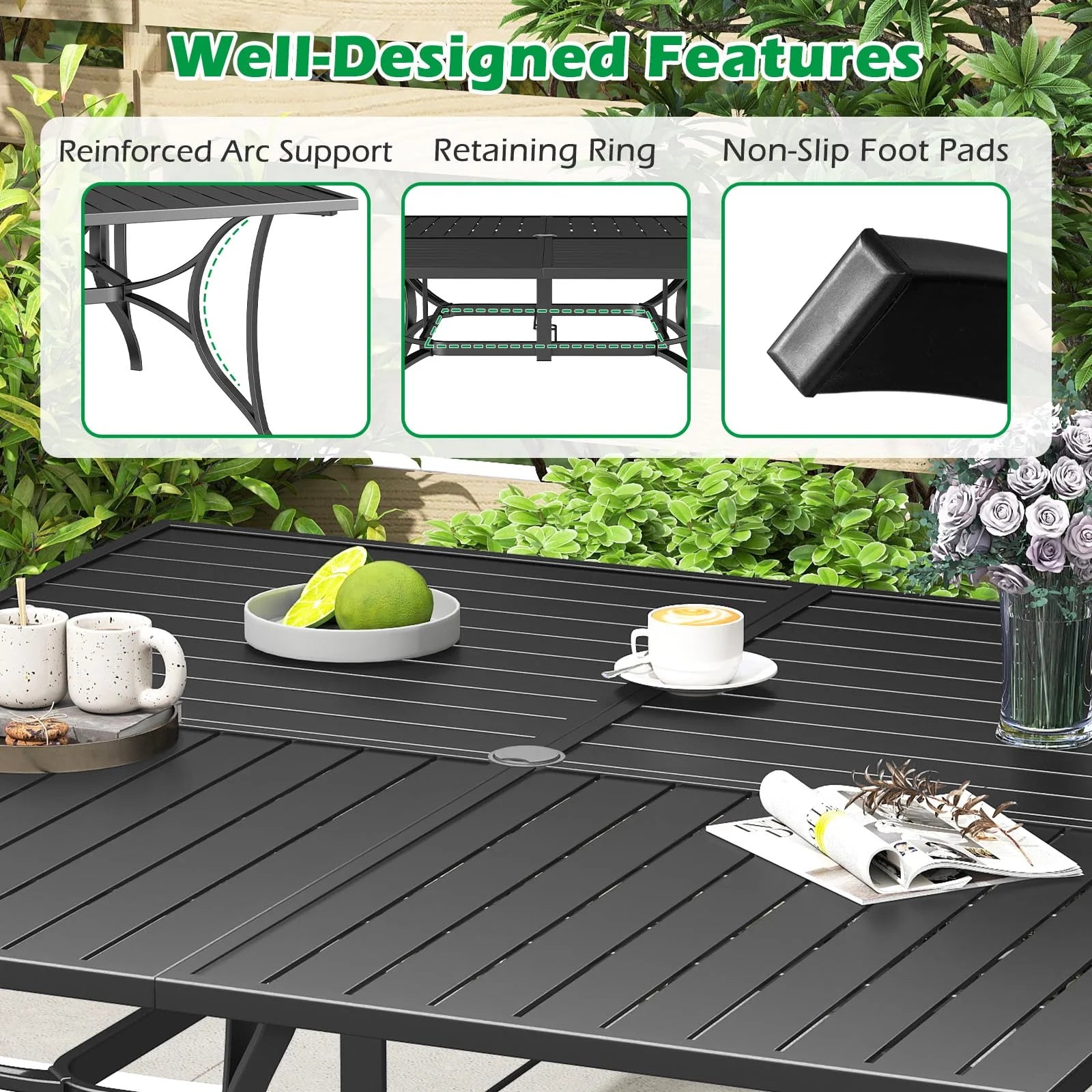 Tangkula 60" x 60" Metal Patio Dining Table for 8(60" x 60")