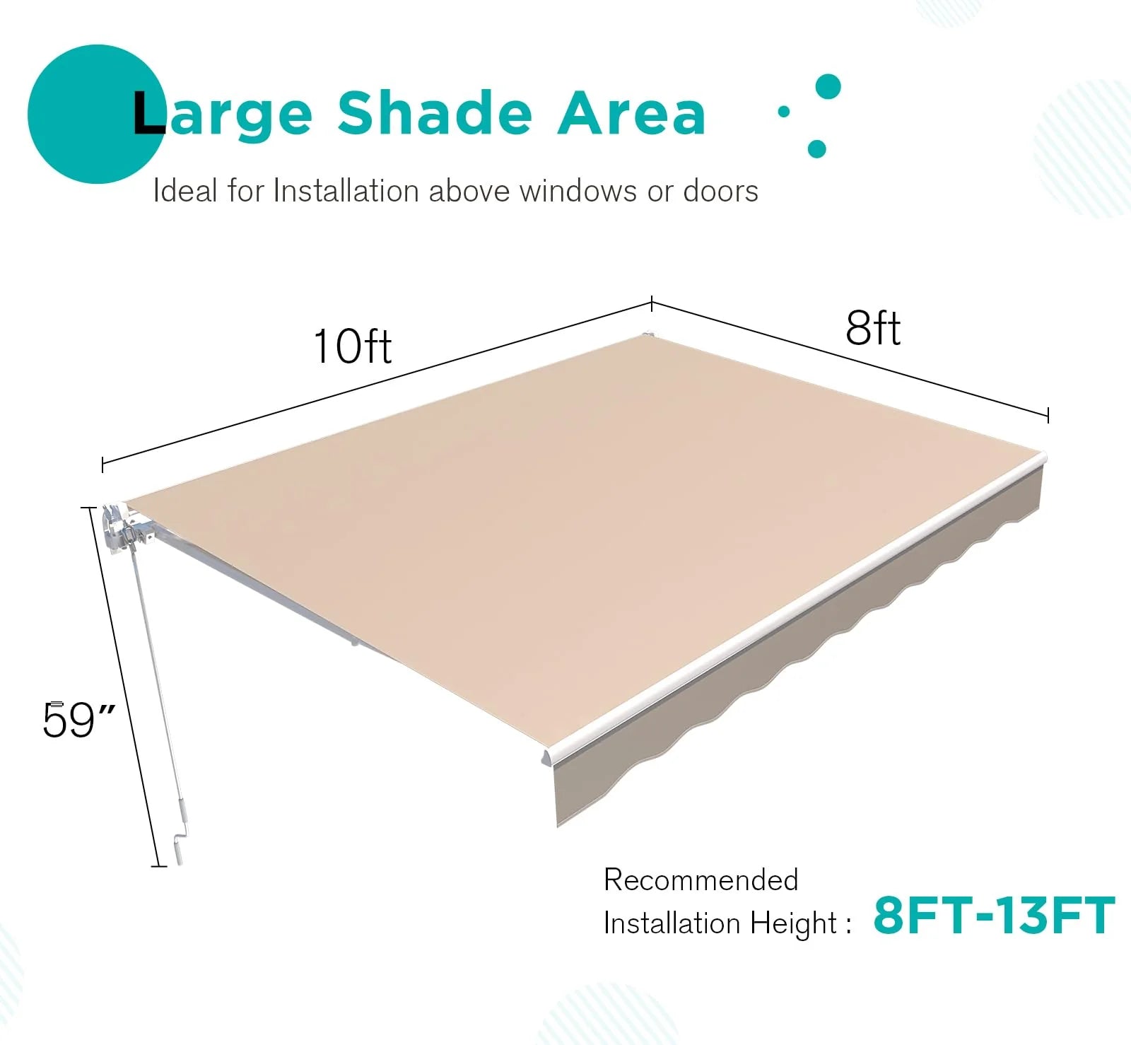 AECOJOY 10'×8' Manual Retractable Awning Sun Shade, Patio Awning Canopy