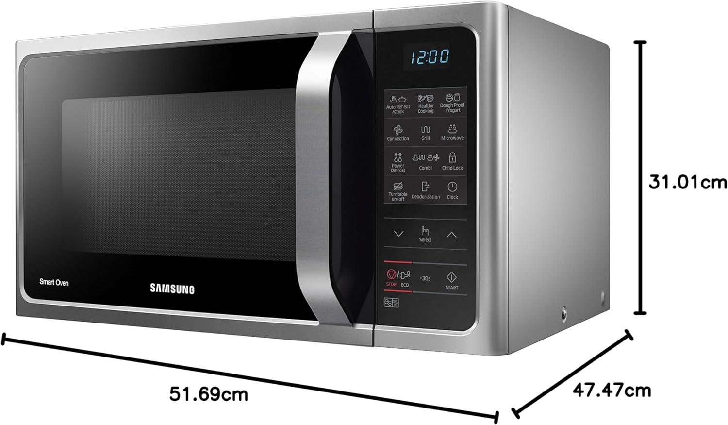 Samsung Four à micro-ondes combiné MC28H5013AS, 1400 W, 28 litres, argent