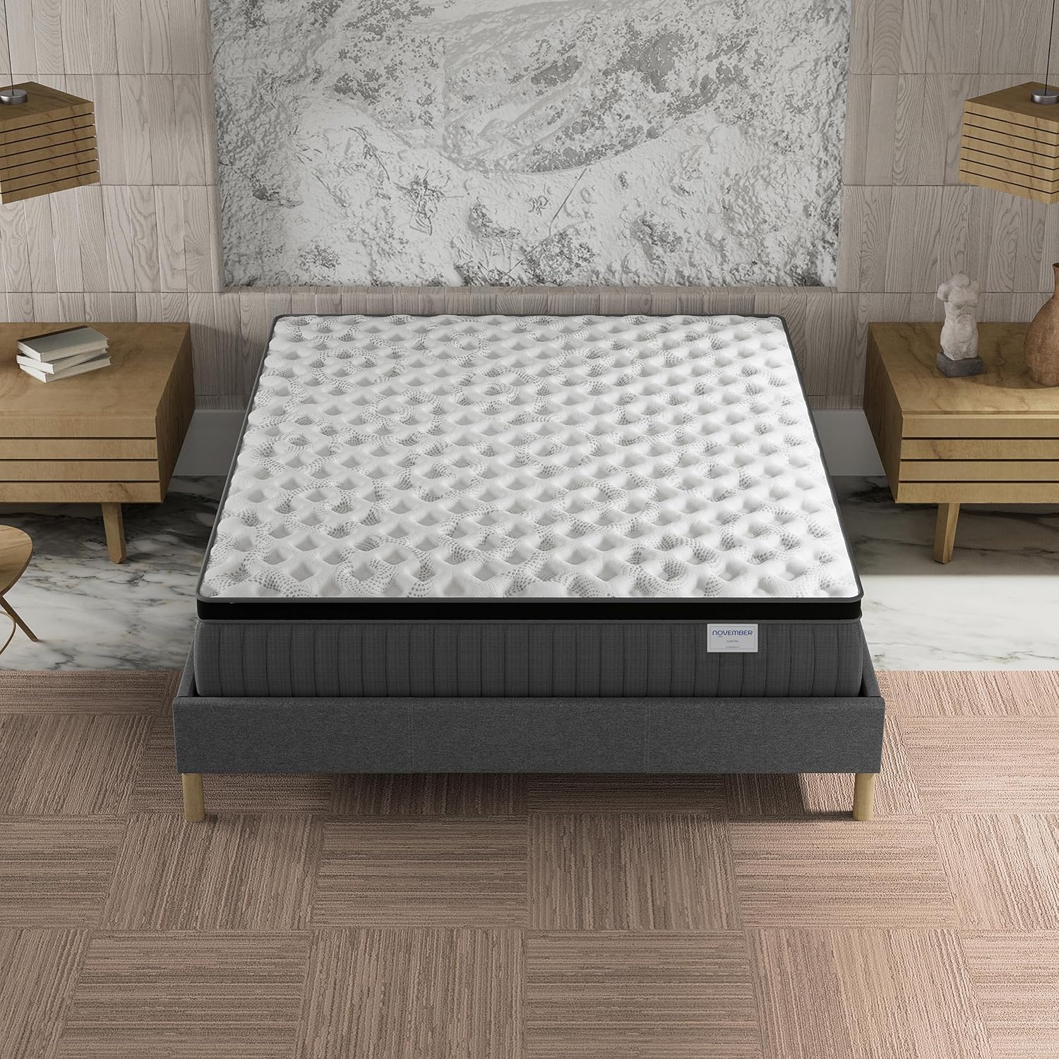 sensoreve November- Matelas Elekctra 140x190cm- Épaisseur 30cm- Hybride: Ressorts ensachés+Mousse Mémoire de Forme - Soutien Tonique & indépendance de Couchage-Label SANITIZED(Anti bactérien/acarien)