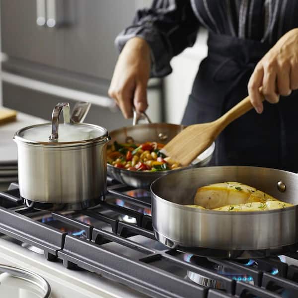 11-Piece 3-Ply Base Stainless Steel Cookware Set. Silver