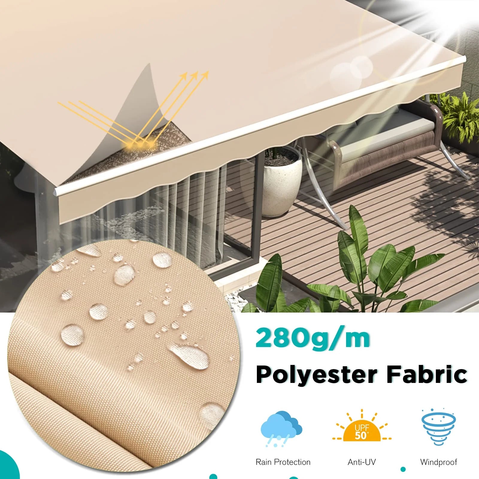 AECOJOY 10'×8' Manual Retractable Awning Sun Shade, Patio Awning Canopy